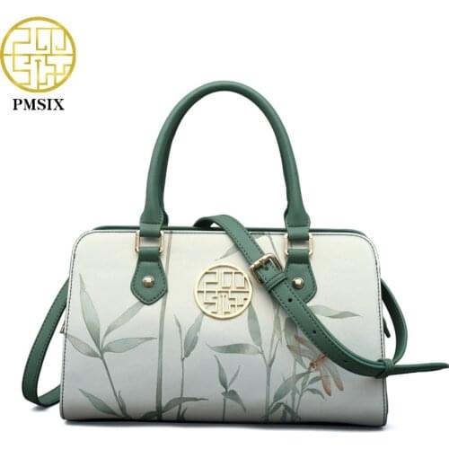 PMSIX 2020 New Lotus Leaf Printing Leather Women Handbag Elegant Ladies Shoulder Bags Designer High Quality Totes Exquisite gift
