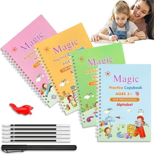 New 4 Books Pen Magic Practice Book Free Wiping Childrens Toy Writing Sticker English Copybook For Calligraphy Montessori Toys