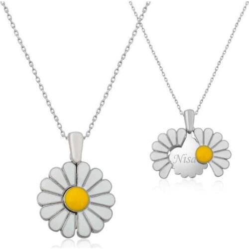 VAOOV Silver Personalized Name Daisy Necklace - Made in Turkey
