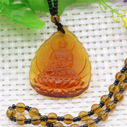 40X53mm Brown Buddhist Guanyin Glaze Beads Amulet Necklace 24inch Long Round Beads Chain Neckware Fashion Jewelry Making Design