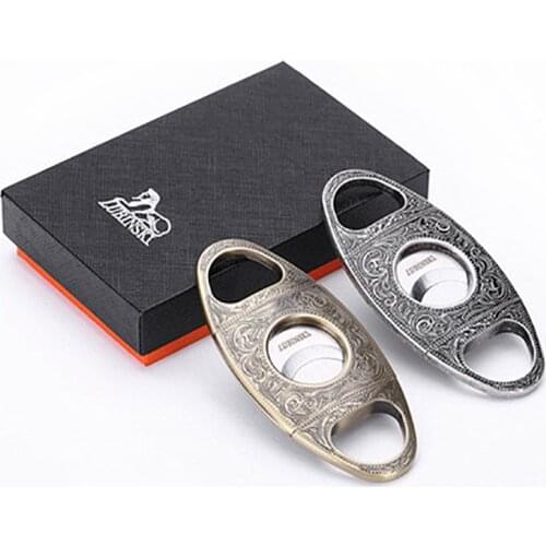 Bronze Silver Color Embossed Design Hole Dia. 23mm Metal Cigar Cutter Guillotine Cigarette Cutting Tool with Gift Box