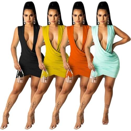 ZKYZWX Sexy Summer Dress Off Shoulder Bodycon Draped Clubwear Birthday Outfits for Women Deep V Night Party Ladies Mini Dresses