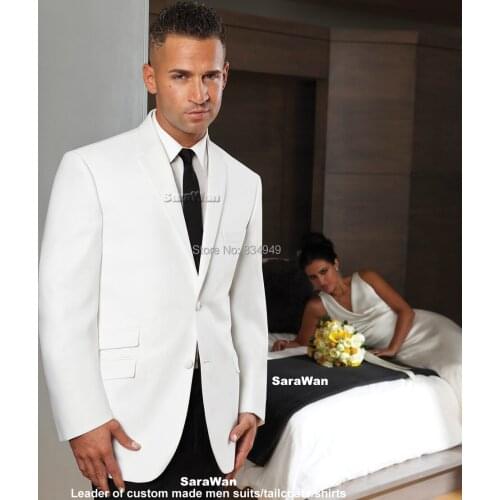 Custom Made Groom Tuxedo, Bespoke White Suits with Ticket Pocket ( Flap pocket) Terno Casamento, Tailor Made Wedding Suits
