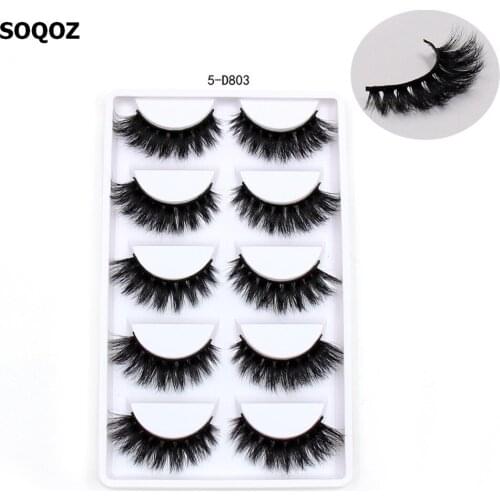 SOQOZ Eyelashes 3D Mink Eyelashes Luxury Handmade Mink Lashes Natural Long Eye Lashes Fluffy False Lash Eye 5 pairs D803 cosmeti