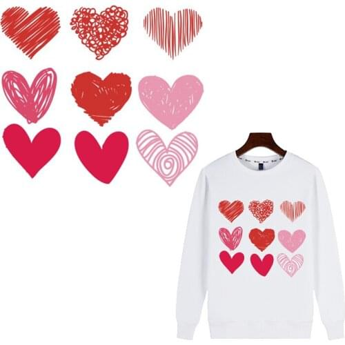 Iron on Red Heart Patches for Clothing DIY T-shirt Heat Transfer Vinyl Washable Stickers Letter Patch Appliques on Clothes Press