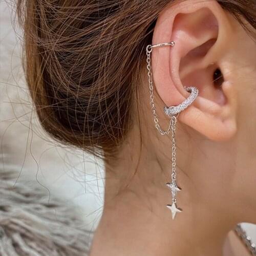 TIMEONLY Statement Star Hollow Chain Clip Earrings No Pierced Ears Tassel Earring Elegant Birthday Gift Jewellery for Women