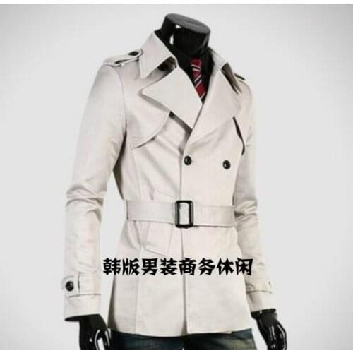 Grey mens trench coats spring autumn man double breasted coat men middle length clothes overcoat long sleeve new designer 9XL