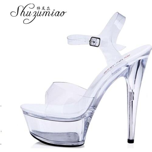 Steel Pipe Dance Shoes Women Sexy Sandals Non-slip Transparent Waterproof 15cm Fine with High-heeled Shoe Size 35-44