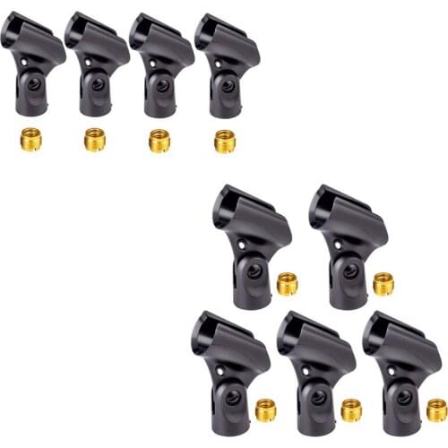 Universal Microphone Clip Holder with 5/8 Inch Male to 3/8 Inch Female Nut Adapters Black