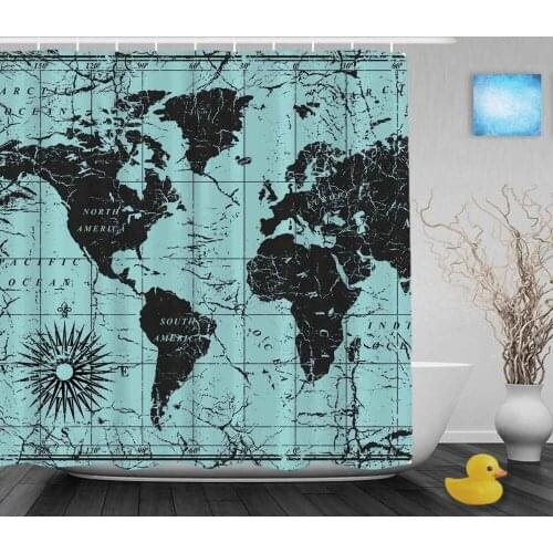 Vintage Word Map Shower Cutains Traveler Collction Decor Blue Bathroom Shower Curtains Polyester Waterproof Fabric With Hooks