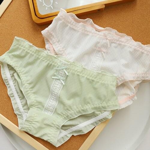 2020 Summer ice silk Waffle Mid-rise Panties women Japanese fresh Floral Seamless briefs lingerie women Panties N383