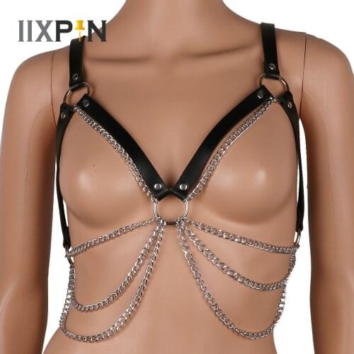 Leather Chain Harness Chest Body Chain Bra Goth Punk Sexy Chain Top Women Body Jewelry Summer Festival Fashion Rave Outfit