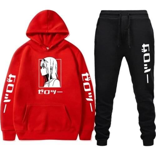 Zero Two Two Piece Casual Fleece Hoodies Tracksuit Darling In The Franxx Womens Sets Oversized Hooded Women Anime Hoodie Suit