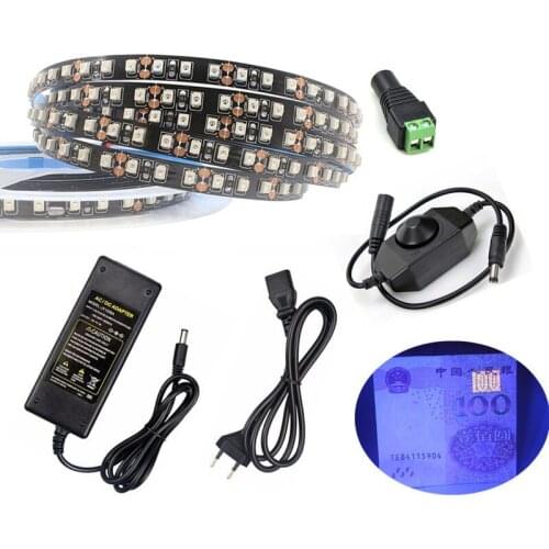 DC 12V UV LED Waterproof Flexible Strip light+Dimmer Power SMD 3528 60/120 leds/m Ultraviolet Ribbon Purple Tape Long Life lamp
