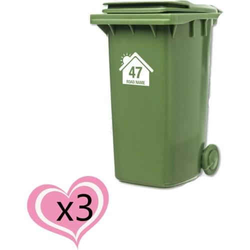 3X Wheelie Bin Customized House Numbers And Street Name - Vinyl Stickers