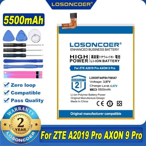 100% Original LOSONCOER 5500mAh Li3939T44P8h756547 Battery For ZTE A2019 Pro AXON 9 Pro A2020 A2020N2 Axon 10 Pro 5G
