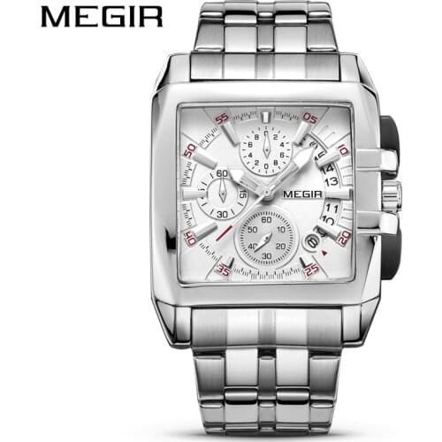 MEGIR Men Watch Stainless Steel Fashion Military Sports Quartz Chronograph Watches Top Brand Waterproof Clock Relogio Masculino