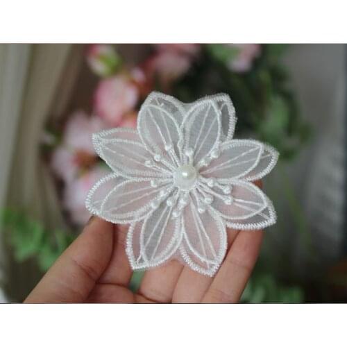 High Quality Hot Sale Decoration Sew On Guipure Organza Lace Fabric 20 Pieces Ivory Lace Applique Trim For Garment Accessories