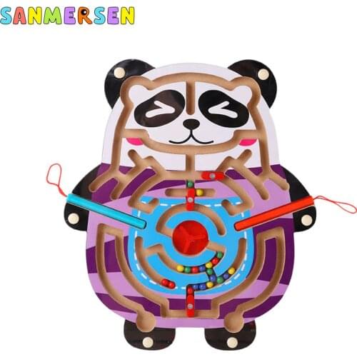 Wooden Magnetic Track Maze Toy Brain Teaser Intellectual Jigsaw Board Cute Animal Cartoon Toy Montessori Kids Puzzle Game Toys