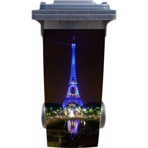 DIY Eiffel tower night view Adhesive Removable Waterproof Sticker Decals Rubbish bin trash can Cover sticker 120liter 240liter