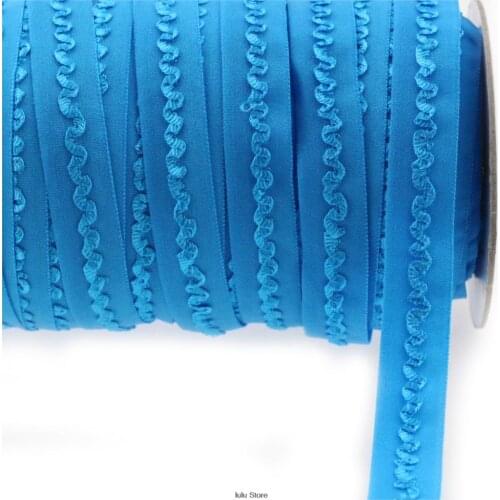 5/8"16mm solid vivid blue ruffle crochet flower elastic ribbon handmade lingerie straps clothing accessories sewing tool 50yards