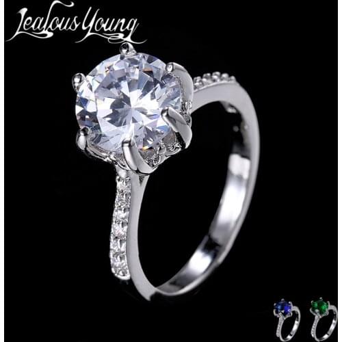 JY High Quality Elegant 2ct Large CZ Rhinestone Rings 6 Prong Bridal Wedding Ring Women Fashion Jewelry AR103