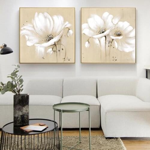 Large Flowers Canvas Painting White Abstract Flowers Art Posters and Prints Modern Wall Art Pictures for Living Room Decoration