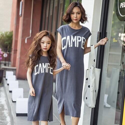 Kindstraum 2018 New Mother Daughter Dress High Cotton Kids Print Letter Dress Soft Summer Wear for Mom,RC1421