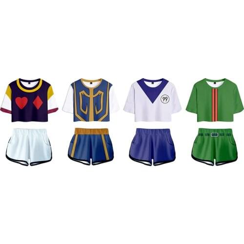 Anime Hunter X Hunter 3D Print Tracksuit Women Two Piece Set Top T Shirt +Shorts Outfits Killua Zoldyck HIsoka Cosplay Costumes