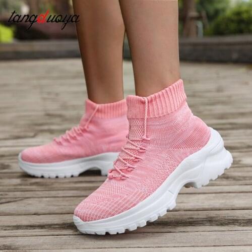 Athletic Sneaker Light Weight Womens Sport Shoes High Top Breathable Sock Sneakers Women Running Shoes Pink Platform Sneakers