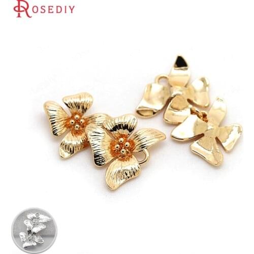 10PCS 24x15MM 24K Champagne Gold Color Plated Brass Double Flower Charms Pendants High Quality Diy Jewelry Accessories