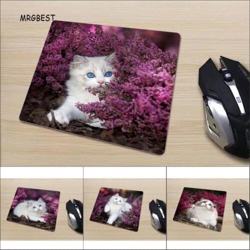 MRGBEST Mouse Pads Small Size 220x180x2mm New Non-slip Soft Rubber Square Mouse-Pad Flower and cat picture for Gamer