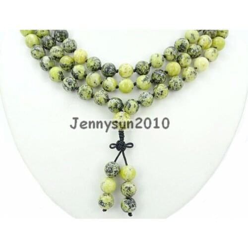 Natural Yellow Tur-quoise 10mm Gems Stone Buddhist 108 Beads Prayer Mala Knot Necklace Multi-Purpose 5Strands/Pack