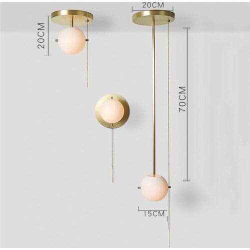 Nordic Ball Pipe Pendant Lights Bedroom Bedside Living Room Wall Lights Belt Pull Rope Aisle Gateway Staircase Suction Top Lamps