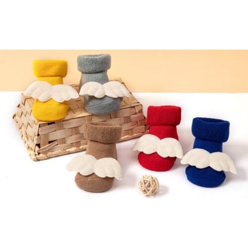 Baby Girls Boys Socks Floor with 3D Wings Non-slip Cotton Cartoon Doll Thicker Loops Soft Keep Warm Winter Clothing Accessories