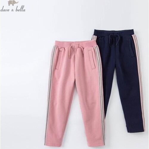 DKH18230 dave bella autumn 5Y-13Y kids girls fashion solid pockets pants children boutique casual full-length pants