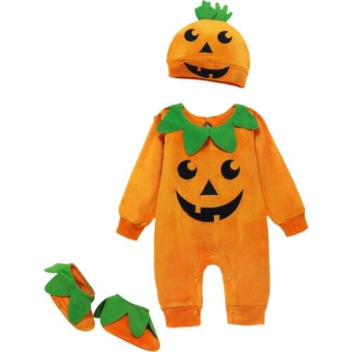 Citgeett Autumn Halloween Infant Baby Girls Boys Clothes Set Orange Pumpkin Pattern Romper Cap and Socks Clothes
