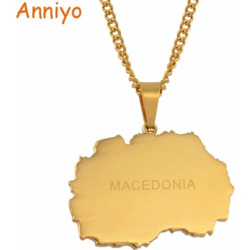 Anniyo MACEDONIA Map Pendant Necklaces Gold Color Jewellery Stainless Steel for Women Men Ethnic Jewelry Patriotic Gift #050221