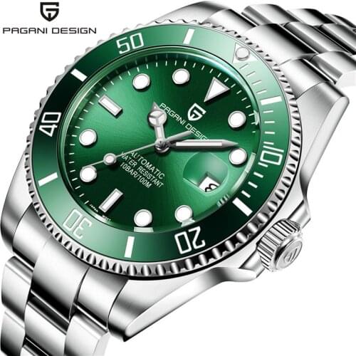 PAGANI DESIGN Mens Watches Top Brand Luxury Sapphire 100M Waterproof Automatic Mechanical Calendar Stainless Steel Luminous