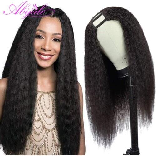 Abijale Kinky Straight U Part Wig Human Hair Wigs For Black Women Natural Color Brazilian Remy Hair 150 Density Free shipping