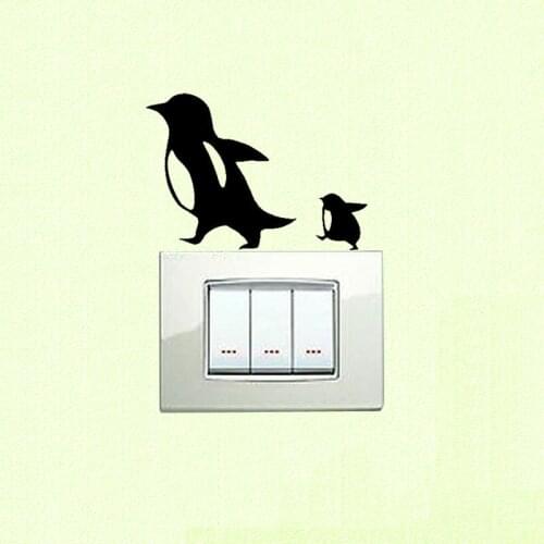 Penguin Mom & Baby Walking Switch Sticker Vinyl Cartoon Wall Decal 3SS0199
