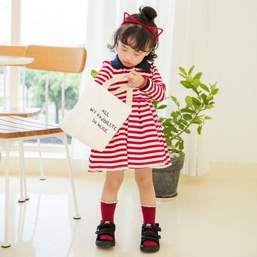 Baby Girl Striped Dress Baby Clothes 2019 Autumn New Toddler Girl Turn-down Collar Plated Dress Student Girls Costume 2-7 Years