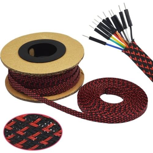 100ft-30m BlackRed 4 6 8 10 12 14 16mmBraid PET Expandable Sleeving High Density Plaited Cable Sleeves Fabric Cable DIY
