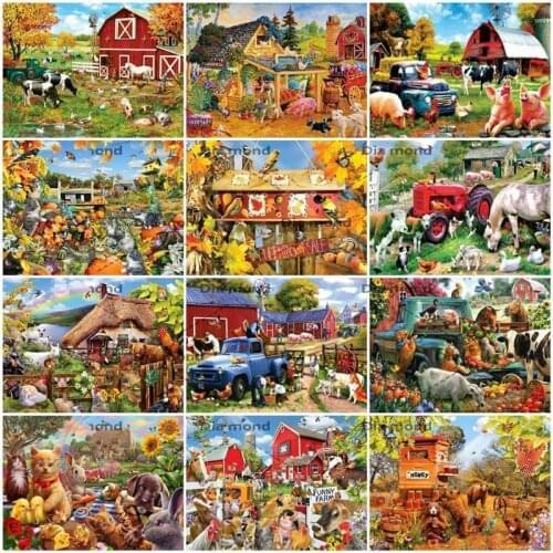 Full Square Diamond Painting Animals Cat Dog Cross Stitch Rhinestones Diamond Embroidery Farm Mosaic Needlework Home Decor