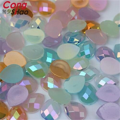 Cong Shao 300pcs 8*10mm AB Jelly Color Drop Acrylic Rhinestones Crystal Gems flat back Beads DIY Garment Accessories CS556