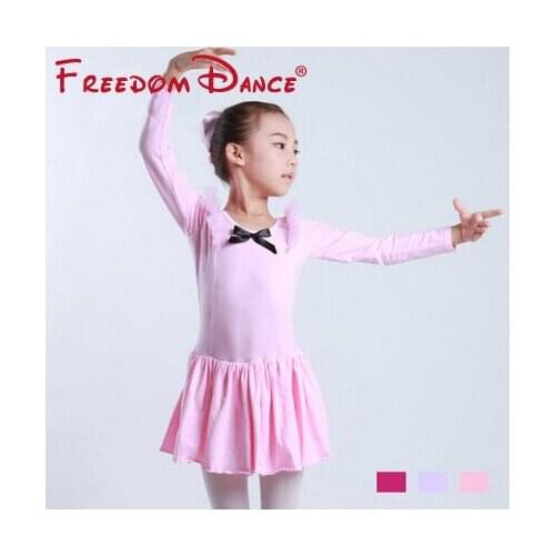 Cotton Girls Long Sleeve Net Puffy Party Dresses Children Pink Blue Ballet Dance Dress Performance Clothes Cotton Stage Dress