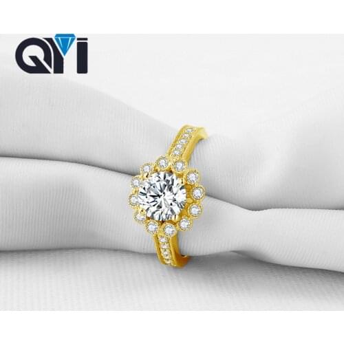 QYI 14K Solid Yellow Gold Rings Luxury 1 Carat Round Women Wedding for Engagement Ring Advanced Customization Jewelry