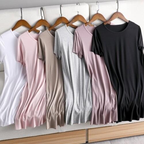 Fdfklak Sexy Sleepwear Women Nightgown Summer Sleep Dress Soft Sleep Shirt Short Sleeve O-Neck Night Dress Sleep Lounge