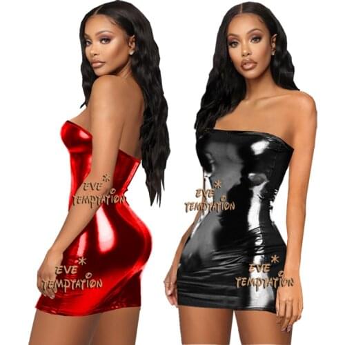 Sexy PVC FAUX LEATHER Underwear Babydoll Lingerie strapless leotard Pole dance seksi Temptation adult nightclub Party 6362