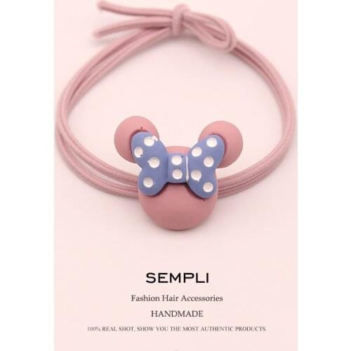 Sempli High Elasticity Nylon Mickey Minnie Head Heart For Women Elastic Hair Bands Cartoon Kid Children Rubber Bands Headwear